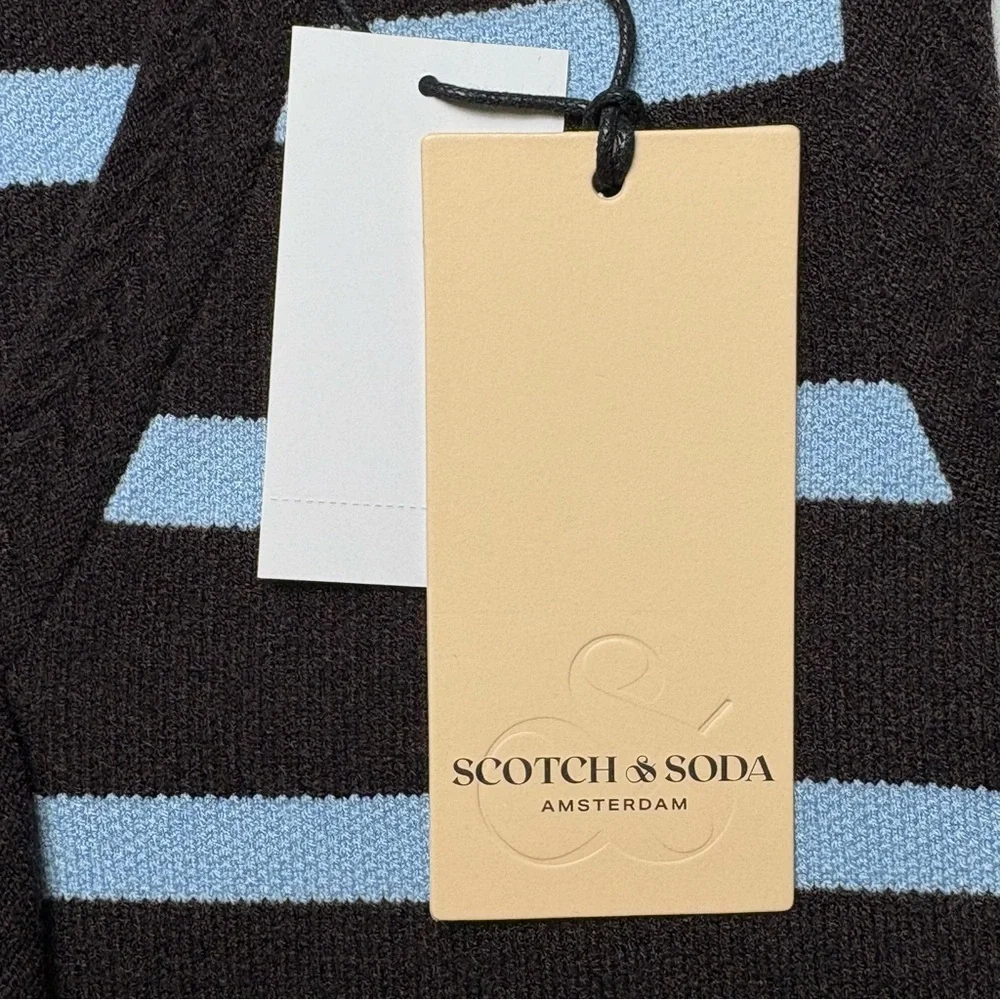 NWT Scotch & Soda Striped Knit Vest Hot Fudge Cerulean Gold Button M Cropped - Picture 9 of 10